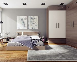 Bedroom in shades of grey paint