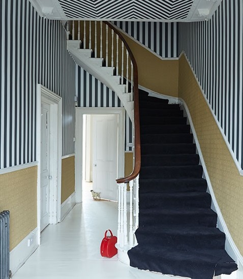decorating your hallway with black and white stripe wallpaper