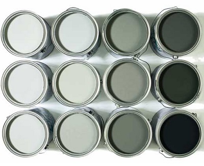 tins of shades of grey paint