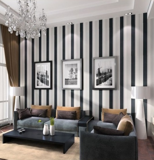 Black & White Stripe Wallpaper colour scheme for your living room